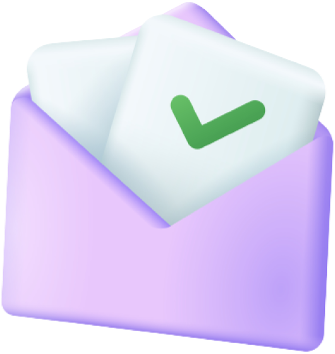 3d cartoon style paper with green tick in envelope icon 1